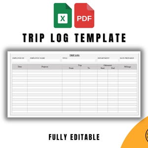 Modèle de carnet de voyage PDF et Excel, feuille de carnet de voyage entièrement modifiable, outil de suivi kilométrique imprimable, modèle de carnet de voyage professionnel ou personnel