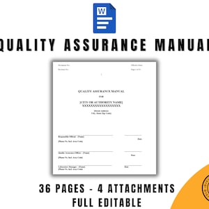 Manuale di garanzia della qualità, conforme alla norma ISO 9001, modello Word completamente personalizzabile, guida alla gestione della qualità modificabile, documento QA stampabile