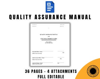 Manuale di garanzia della qualità, conforme alla norma ISO 9001, modello Word completamente personalizzabile, guida alla gestione della qualità modificabile, documento QA stampabile