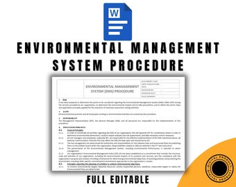 Procedura del Sistema di Gestione Ambientale (EMS), conforme a ISO 14001 e 9001, modello Word personalizzabile, guida alla sostenibilità stampabile