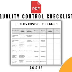Lista di controllo qualità in formato PDF, modello di ispezione completo, formato A4, guida QC stampabile, strumento di audit per standard aziendali