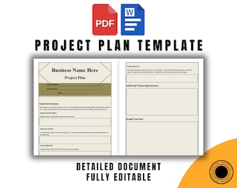 Projektvorlage Word & PDF, bearbeitbares Projektplanungsdokument, druckbare Projektplanvorlage, sofortiger Download für Unternehmen oder Teams