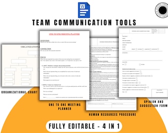 Kit di strumenti per la comunicazione delle risorse umane: organigramma, modulo di feedback, manuale delle procedure delle risorse umane, pianificatore di riunioni individuali per manager e team, download immediato