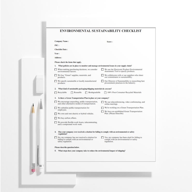Environmental Sustainability Checklist PDF A4, Eco Friendly Business ...