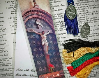 Crucifixion of Jesus Statue St Gatien Cathedral Loire Valley Tours France Religious Fine Art Photo Catholic Bookmark w/Sacred Heart Medal