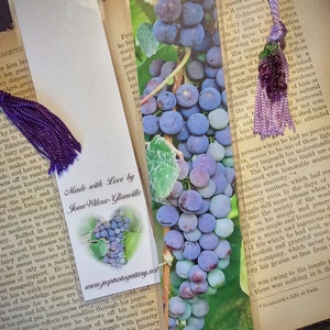 Laminated Red Wine Grapes Photo Bookmark w/ Grape Lampwork Beads