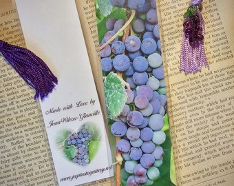 Laminated Red Wine Grapes Photo Bookmark w/ Grape Lampwork Beads