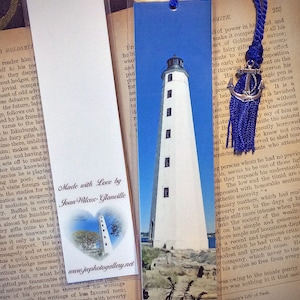 Scenic New England Lighthouse New London Laminated Photo Bookmark w/Tibet Silver Anchor Charm Beads