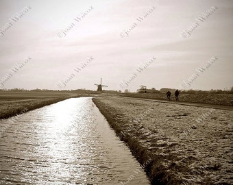 Windmill of Zevenhuizen Sepia Tone Holland Netherlands Autumn Winter Early Spring Countryside Biking Art Photography Photo Print