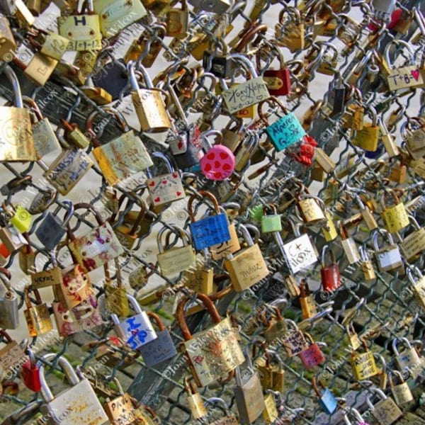 Padlocks Closeup La Passerelle des Arts Padlock Bridge Paris France Original Photo Print