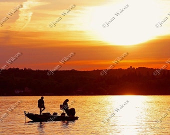 Scenic Sunset Anglers, Honeoye Lake, NY Original Fishing Fine Art Photography Print