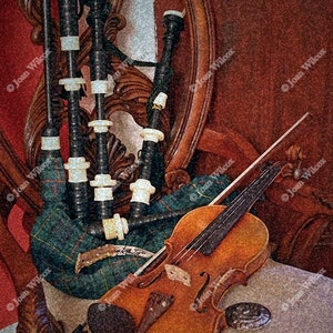 Celtic Bliss Violin Fiddle & Bagpipes Irish Scottish Instruments Fine Art Photography Photo Print