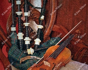 Celtic Bliss Violin Fiddle & Bagpipes Irish Scottish Instruments Fine Art Photography Photo Print