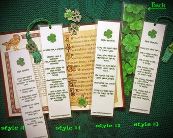 Handmade Irish Blessing Prayer Spring Laminated Photo Bookmark w/ Enamel Shamrock Charm