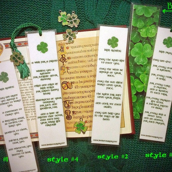 Handmade Irish Blessing Prayer Spring Laminated Photo Bookmark w/ Enamel Shamrock Charm