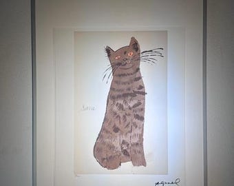 Grabado de Andy Warhol "Gato Marrón Sam" / Litografía de edición limitada de arte pop, numerada 30/100