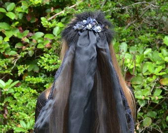 Black Hydrangea Mourning Veil with Lace Edging