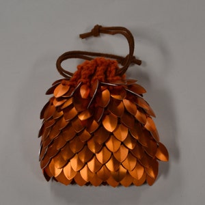 Scale Maille Dice Bag in knitted Dragonhide Armor Orange image 3
