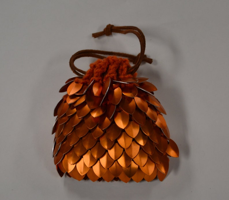 Scale Maille Dice Bag in knitted Dragonhide Armor Orange image 3