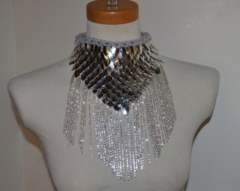 Choker with Rhinestone Fringe Festival Fashion Club Wear Dragonhide knitted scale mail armor