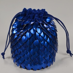 Sac de dés en cuir tricoté en écailles de dragon bleu