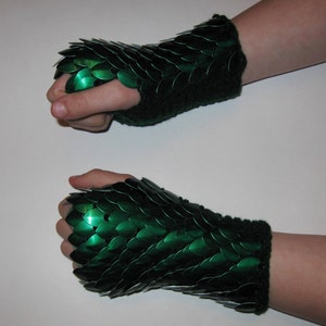 Scale Maille Armor Gauntlets Forest Green Knitted Dragonhide by Crystal's Idyll