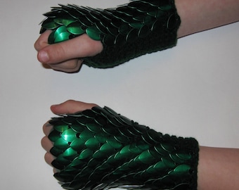 Scale Maille Armor Gauntlets Forest Green Knitted Dragonhide by Crystal's Idyll