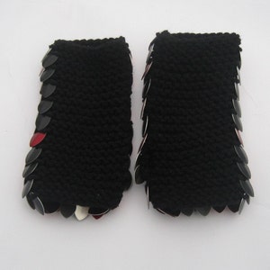 Scalemail Dragonhide Knitted Armor Gauntlets in Red and Black choose your size image 5