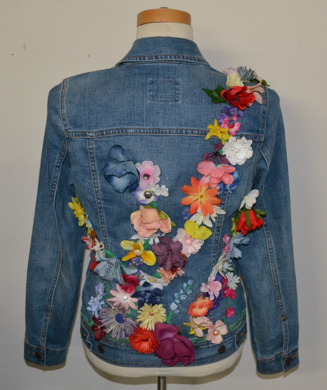 Flower Garden Embellished Denim Jacket - Etsy