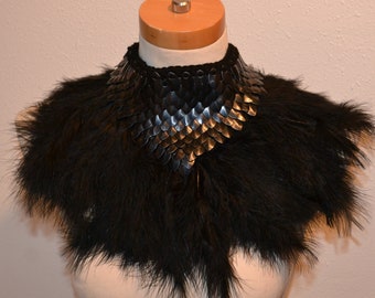 Armor Choker With Feathers in Dragonhide Knitted Scale mail Costume