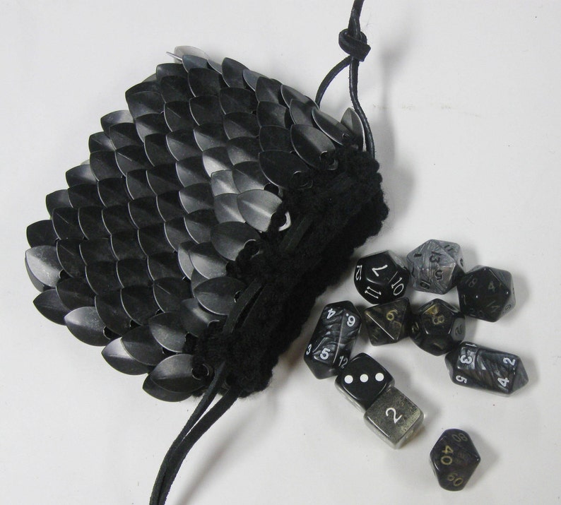 Scalemail Dice Bag in Dragonhide Knitted Armor Black Lich King image 1