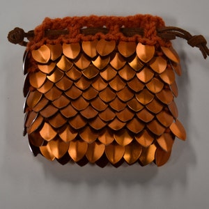 Scale Maille Dice Bag in knitted Dragonhide Armor Orange image 2