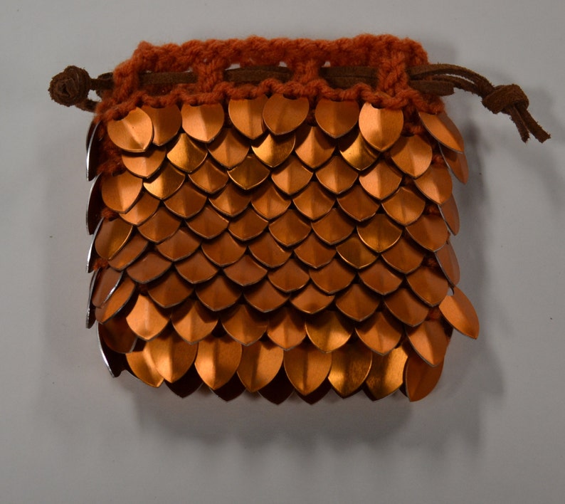 Scale Maille Dice Bag in knitted Dragonhide Armor Orange image 2