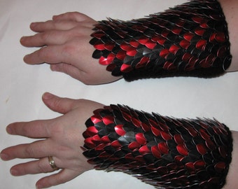 Scalemail Armor Bracers Knitted Dragonhide Red and Black custom made to order