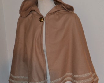 Cape with Hood in Tan Wool Blend Ren Faire or Street Wear