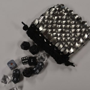 Scale Maille Dice Bag in  Dragonhide knitted shining armor