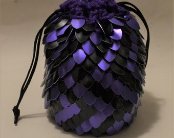 Scale Mail Dice Bag of Holding in Knitted Dragonhide Purple Zig Zag