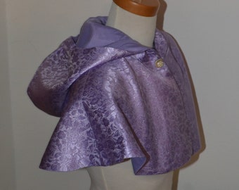 Capelet with Hood Lavender Metallic Brocade, fully lined