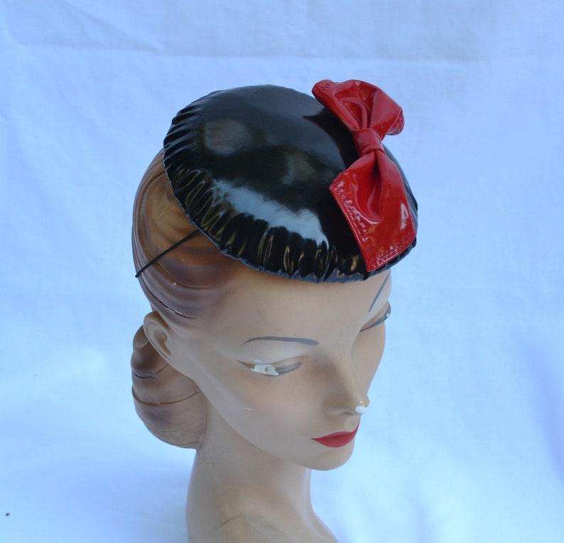 Red Bow Fascinator of Wet Look Vinyl - Etsy