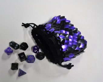 Dice Bag in Black and Purple Dragonhide Knitted Scalemail Armor