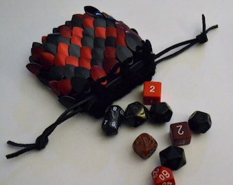 Scalemail Dice Bag Dragonhide Knitted Armor Small Red Black