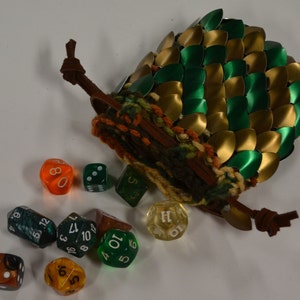 Scalemail Dice Bag Dragonhide Knitted Armor Bronze Forest size small