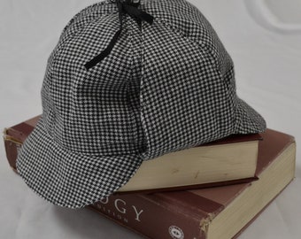 Deerstalker Hat in Cotton Houndstooth Fabric