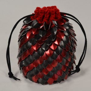 Scale Mail Dice Bag of Holding in Knitted Dragonhide Red and Black Stripe