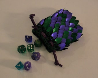 Small Dragonhide Dice Bag in green and purple