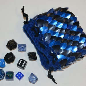 Scalemail Dice Bag in  Dragonhide knitted armor holds 6 sets dice