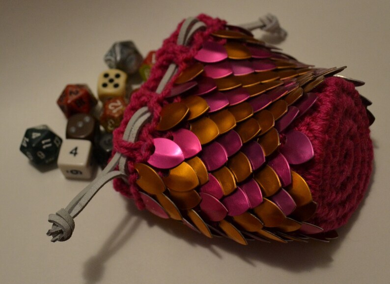 Scale Mail Dice Bag of Almost Holding Hot Pink and Orange in Etsy