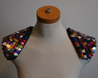 Epaulets in Dragonhide Knitted Scalemail Armor Jester Patchwork