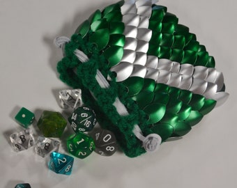 Scalemail Dice Bag in  Dragonhide knitted Armor Forest Archer