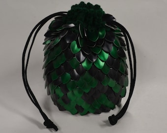 Scale Mail Dice Bag of Holding in Knitted Dragonhide Black Forest